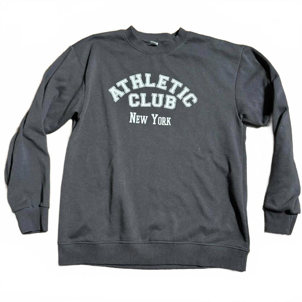 Athletic Club New York Faded Black Sweatshirt Crewneck Pullover Mens Large